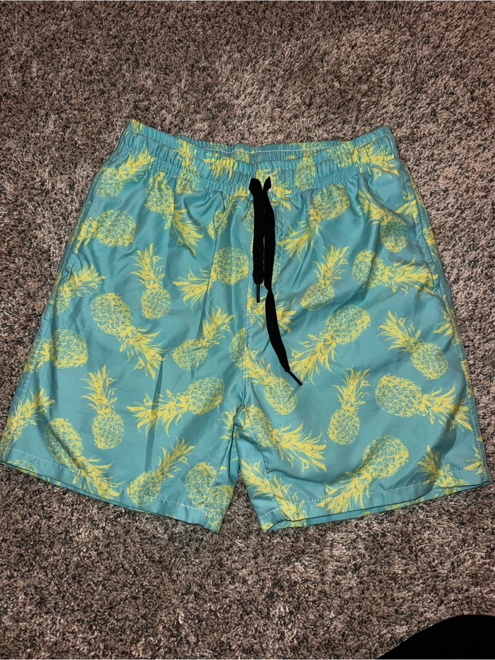 Boys size 10 Pineapple Print Swim Trunks - Teal & Yellow